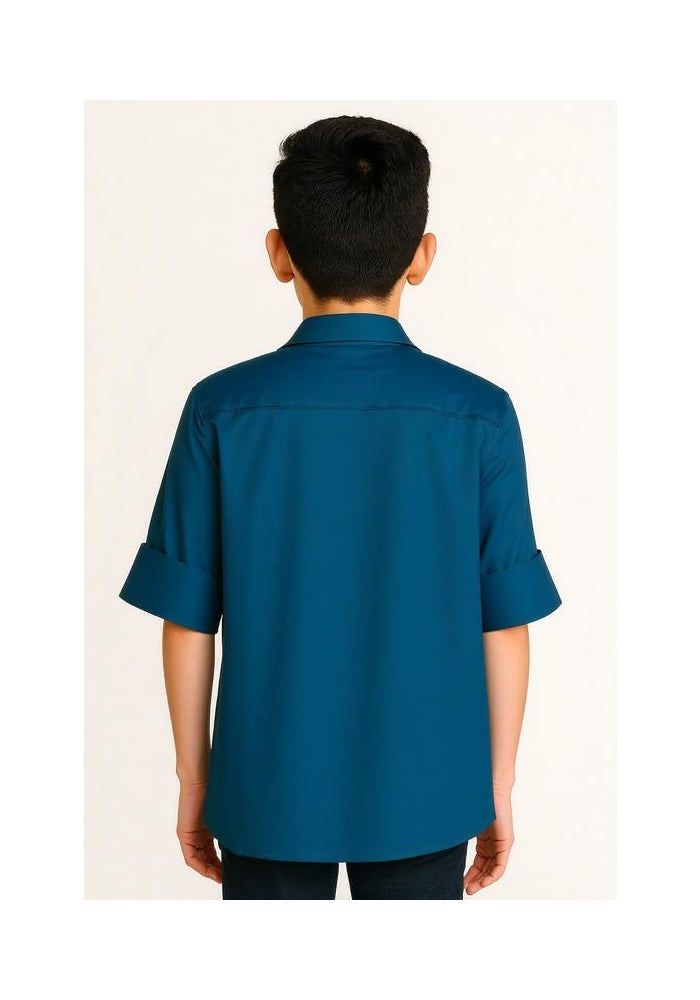 CHARCHIT Boys Full Sleeves Embroidered Solid Shirt - Image 2